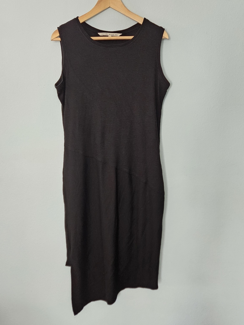 RACHEL Rachel Roy Black Asymmetrical Ribbed Midi Dress